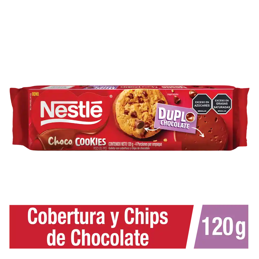 Galletas Choco Cookies NESTLÉ con cobertura y chips de chocolate x 120g