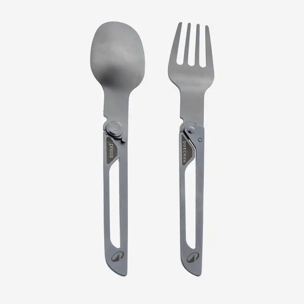Juego de 2 Cubiertos Plegables 900 Tenedor + Cuchara Acero Inox. Para Camping