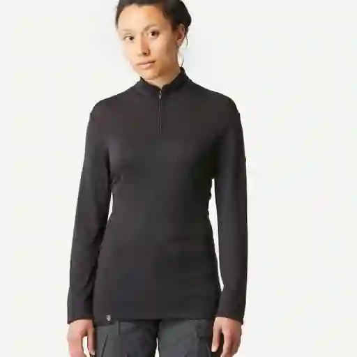 Camiseta de Lana Merino Para Trekking Mujer Forclaz Mt500 Negro