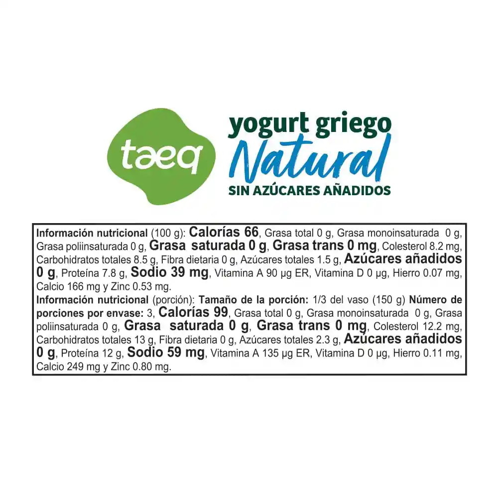 Taeq Yogurt Griego Natural sin Azúcares Añadidos