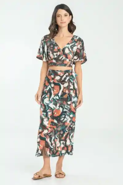 Falda Tipo Wrap Dana Color Verde Pato Talla 12 Ragged