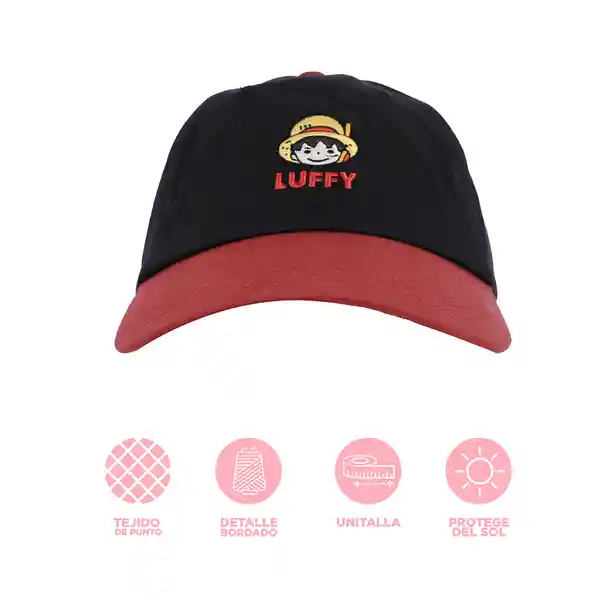 Gorra de Béisbol Bordada Luffy One Piece Negro y Rojo Miniso
