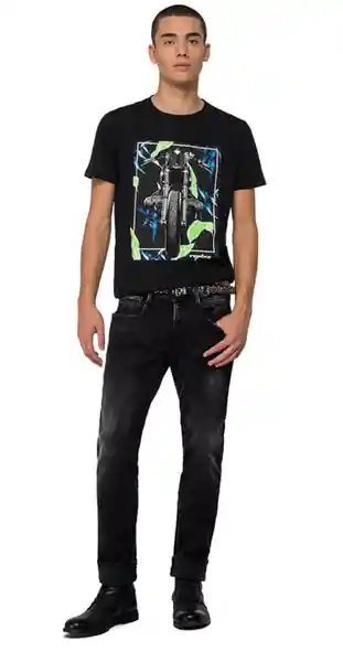 Replay Camiseta Negra Estampa de Moto Talla M