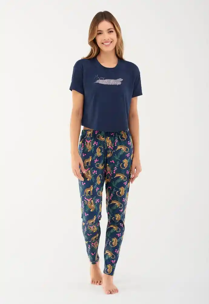 Pijama Pantalón Largo Camiseta M/c S-azul