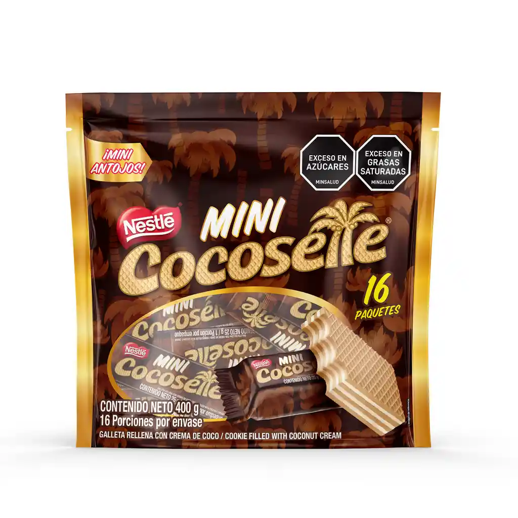 Galletas MINI COCOSETTE Wafer rellenas con crema de coco 16 Unds x 400g