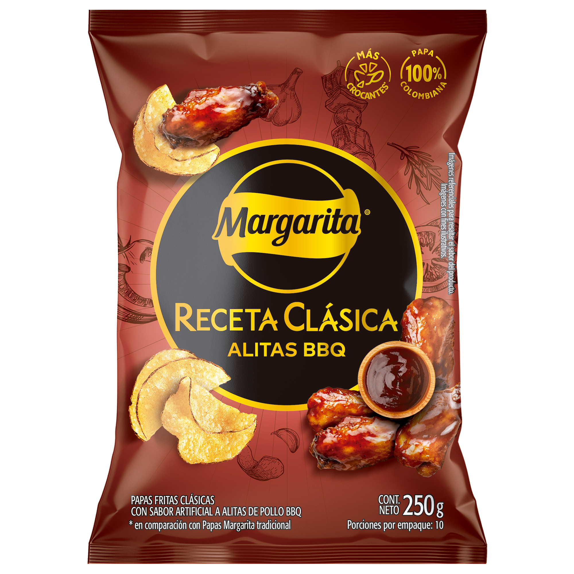 Margarita Papas Receta Clásica Sabor Alitas BBQ 250 g