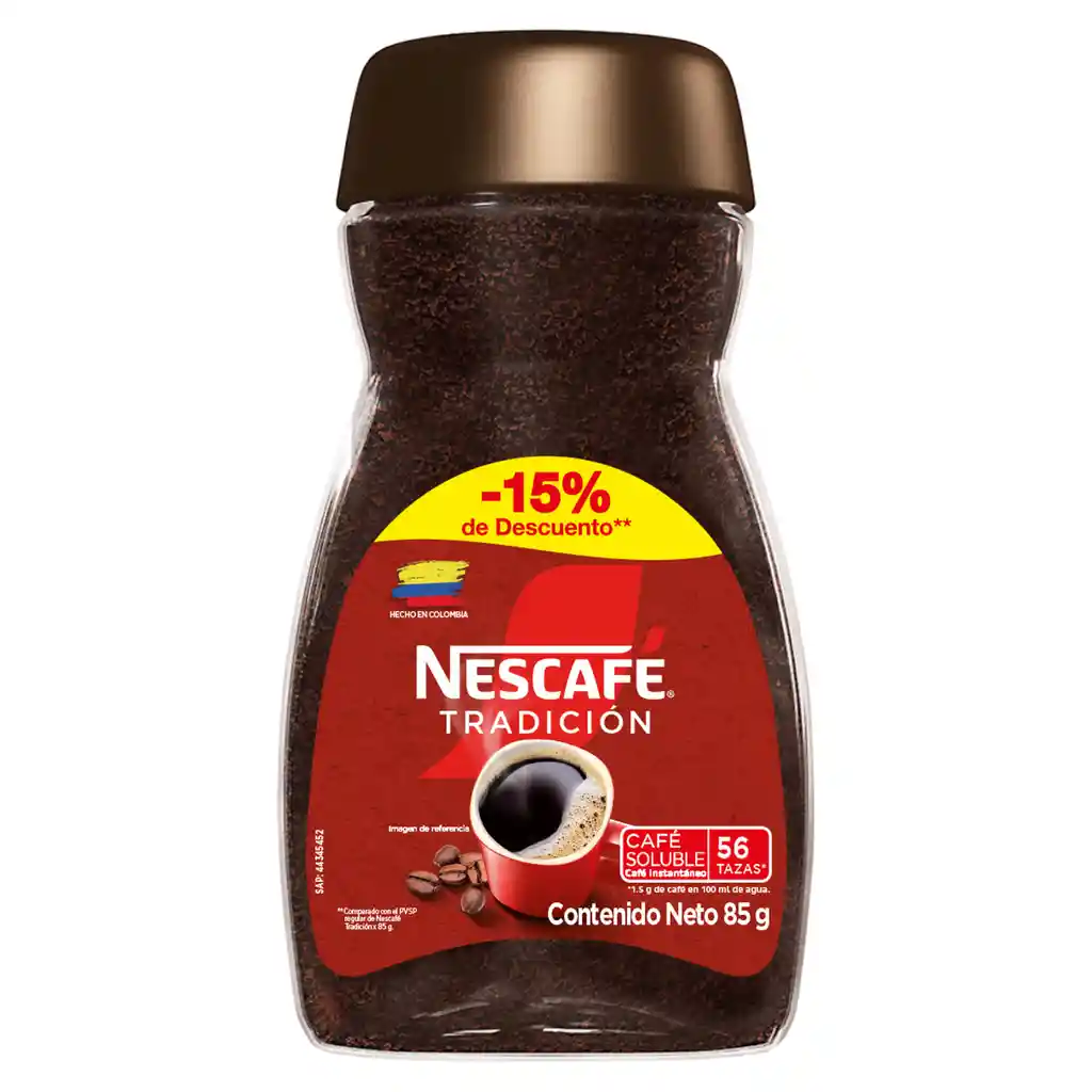Café instantáneo NESCAFÉ Tradición x 85g frasco 15% de descuento