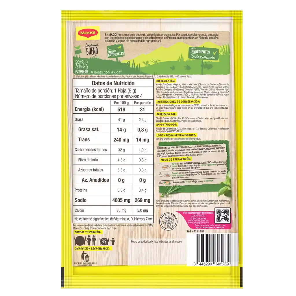 Hojas sazonadoras MAGGI Jugoso al Sartén Pollo finas hierbas x 23,4g