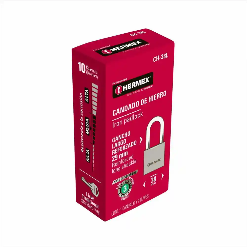Candado Dehierro Gacho Largo Reforzado 38mm Marca Hermex