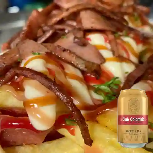 Combo Salchipapa Ranchero + Club col. Dorada Lta 330ml