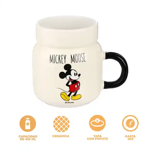 Taza Cerámica Tapa y Pitillo Mickey Mickey Mouse 410 mL Miniso