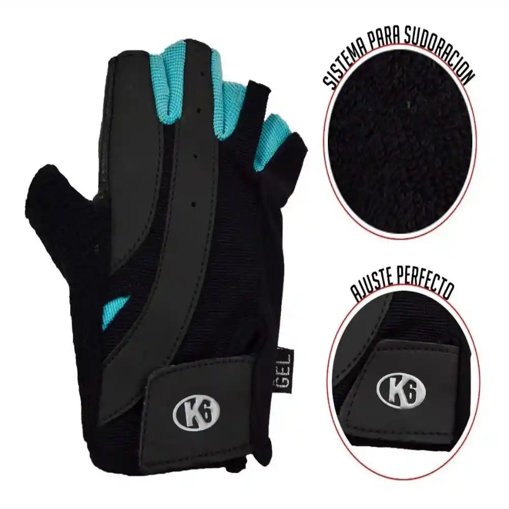 K6 Guantes Para Gimnasio De Cuero Fitness Energetic Azul Talla L