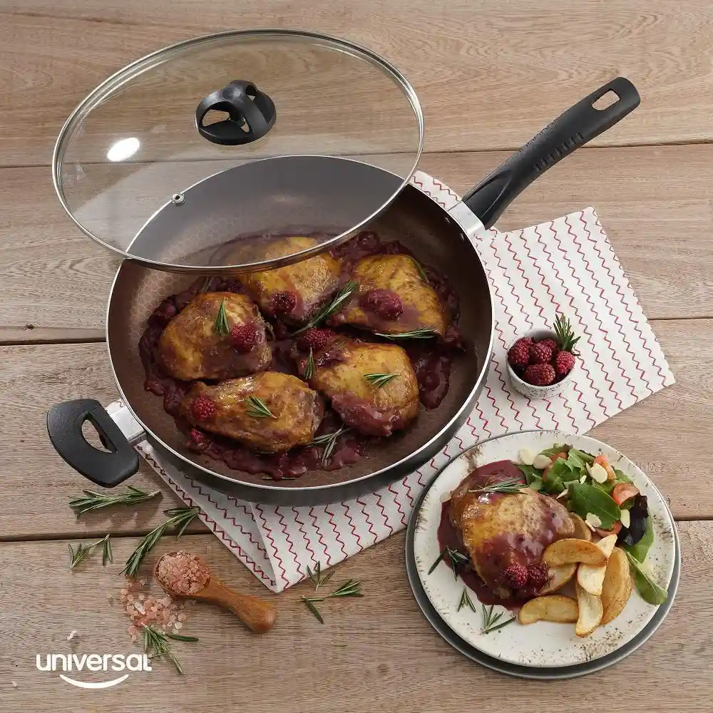 Sartén Universal Opalo Con Mango Tapa De Vidrio Antiadherente De Aluminio 30 Cm