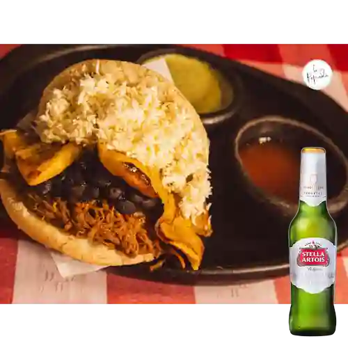 Combo Arepa Pabellón Criollo + Stella Artois Bot. 330ml
