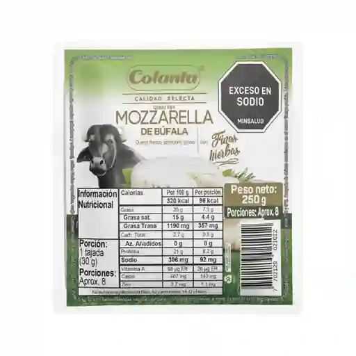 Queso Tipo Mozzarella de Búfala Hierbas Colanta Bloque 250 g