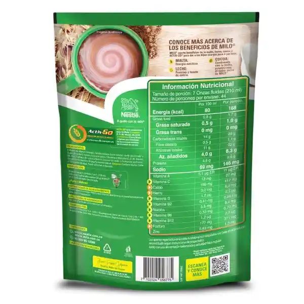 Modificador de leche MILO a base de malta y cocoa x 1100g