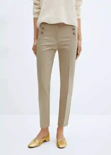 Pantalón Botones Beige Talla 46 Mujer Mango