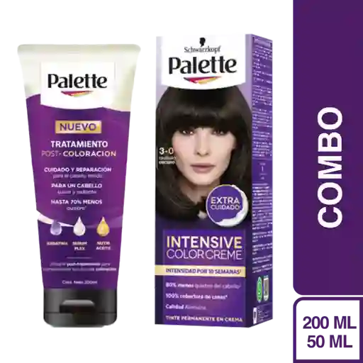 Combo Tinte Palette Color Creme 3-0 Castaño Oscuro + Tratamiento