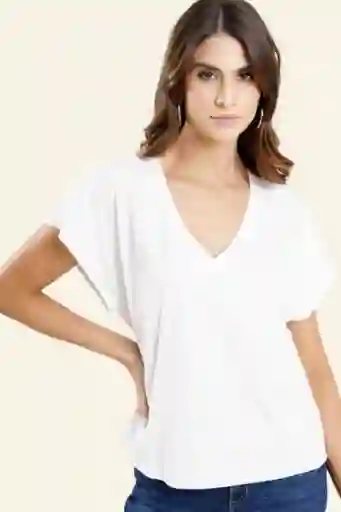 Camiseta Escote en V Color Blanco Talla XL Ragged
