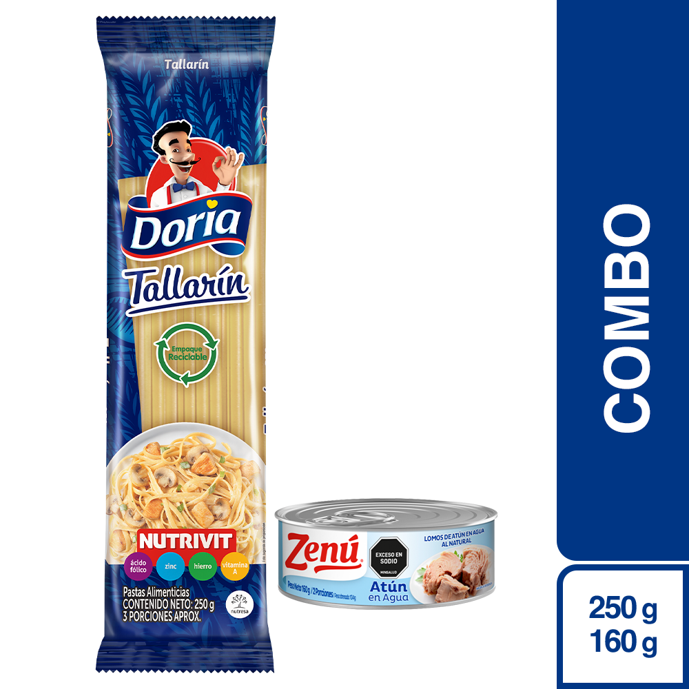 Combo Doria pasta tallarín nutrivit + Zenú lomo de atún en agua