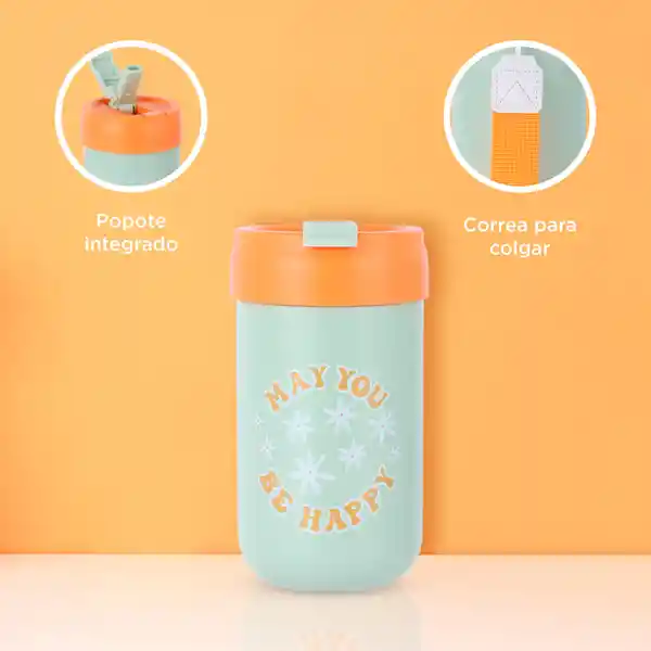 Botella Con Tapa Abatible de Serie Letters Verde 400 mL Miniso