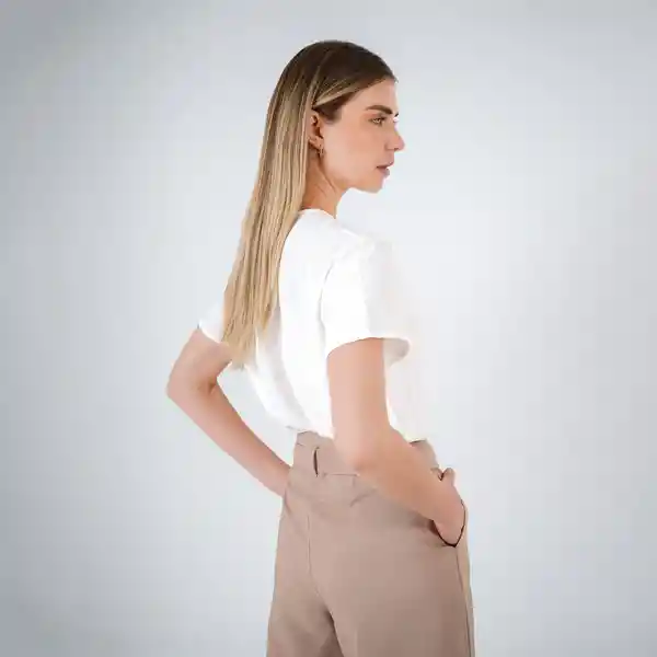 Blusa Manga Corta Escote Redondo Blanco M Fuera de Serie