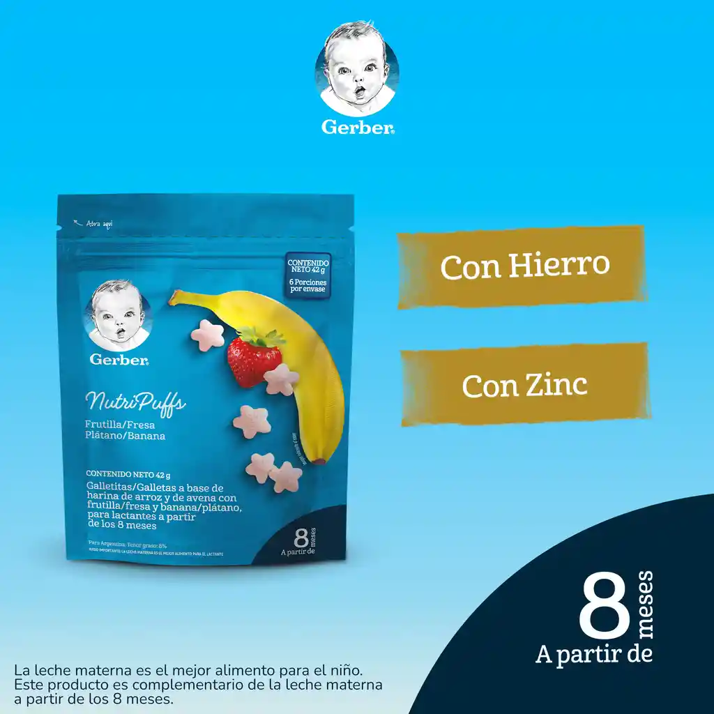 Snack para bebés GERBER Nutripuffs Banana Fresa Bolsa x 42g