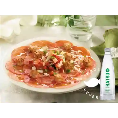 Combo Carpaccio de Salmón +Hatsu Mineral C/Gas 300ml