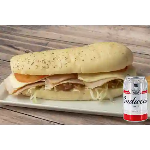 Combo Sándwich de Cordero + Budweiser 355 ml