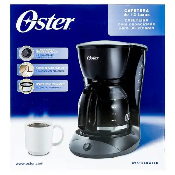 Oster Cafetera 12 Tazas Negra Bvstdcdw12B-013