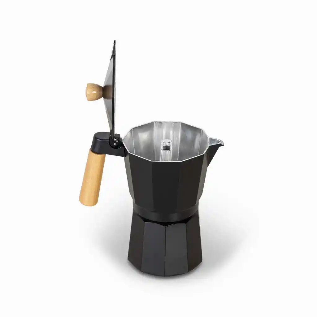 Cafetera Moka 9 Tazas Negra Mango En Madera Ambiente Gourmet