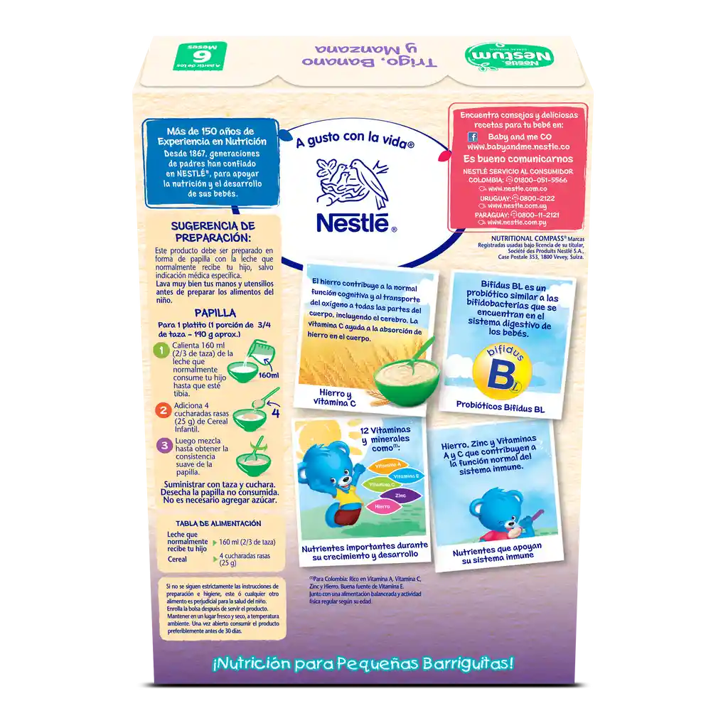 Cereal infantil NESTUM Trigo, Banano y Manzana x 200g