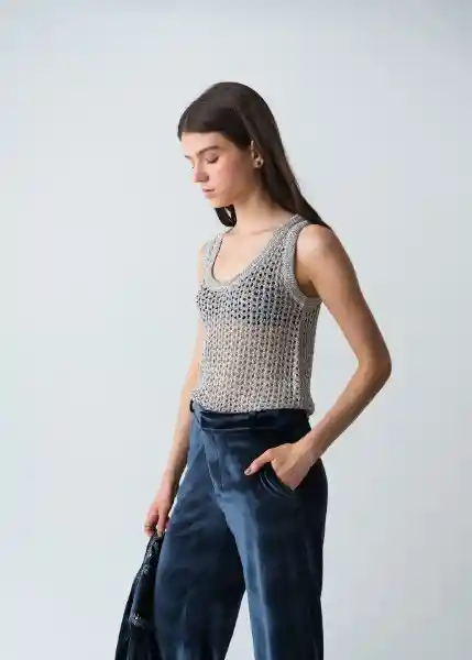 Suéter Tejido Mujer Gris Plateado Medio Talla L 483G079 Naf Naf