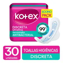 Kotex Toalla Higiénica Femenina Discreta Ultrafina con Alas
