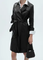 Saco Trench Polanapu Negro Talla XL Mujer Mango