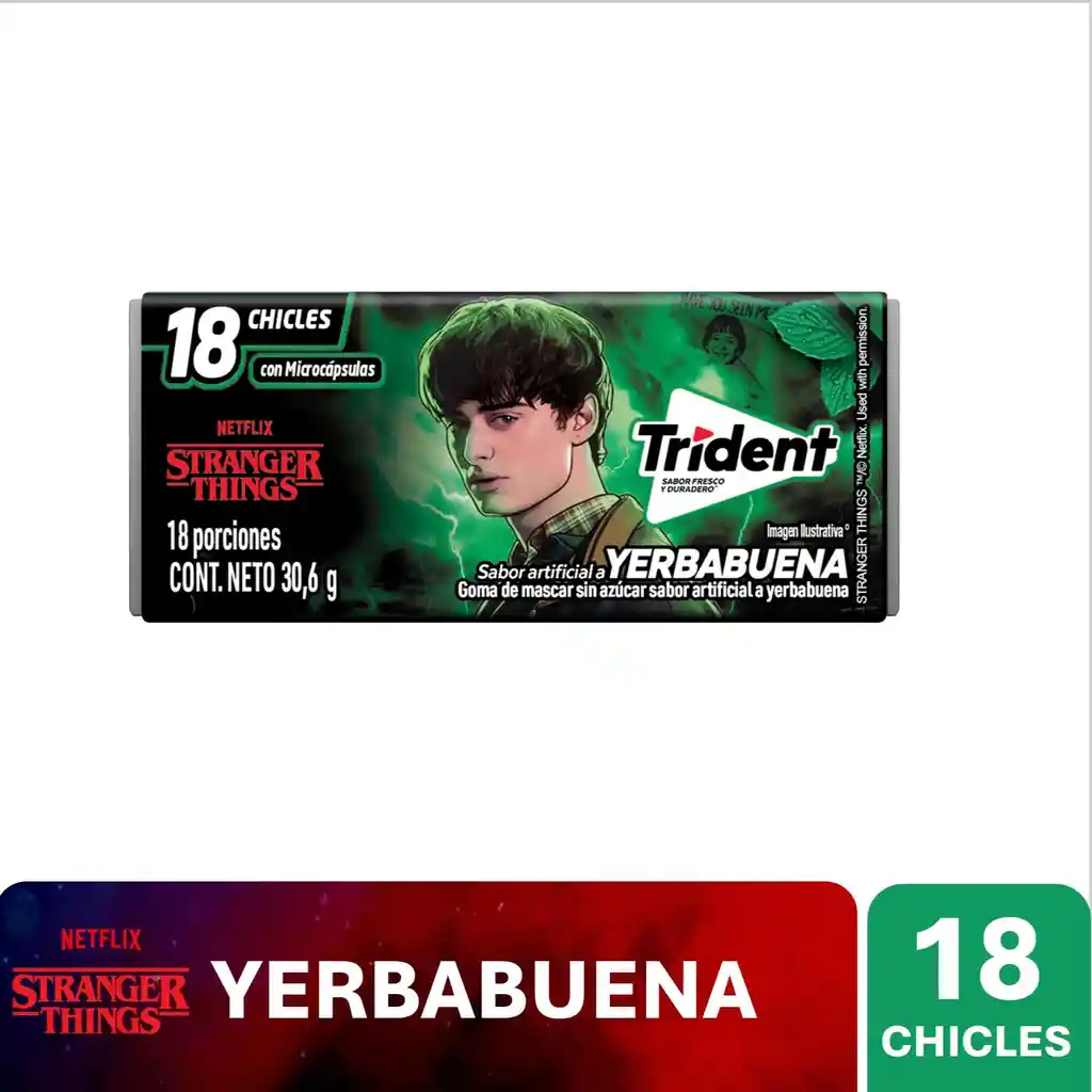 Chicle Trident Sin Azúcar Sabor Hierbabuena 18 Und