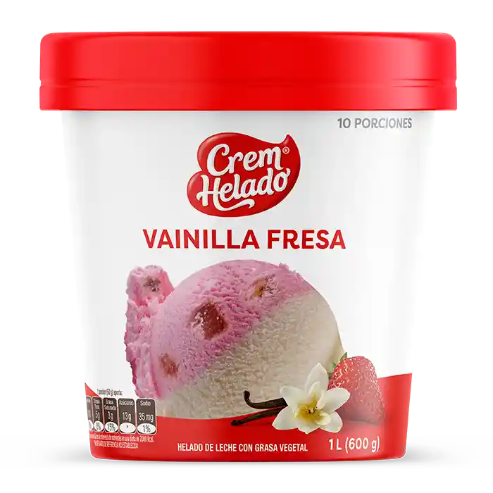 Crem Helado Helado de Leche Sabor a Vainilla y Fresa