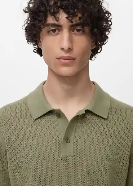 Camiseta Polo Pointele Verde Talla S Hombre Mango