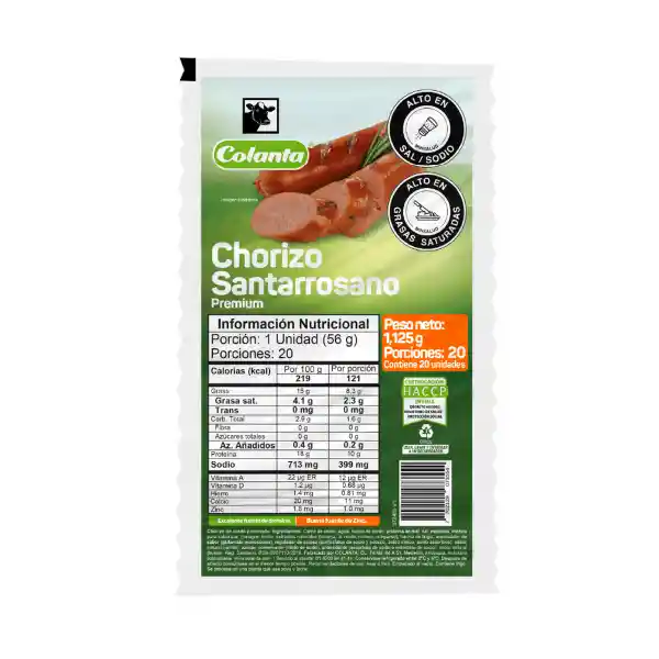 Chorizo Santarrosano Colanta x 1.125 g x 20 U