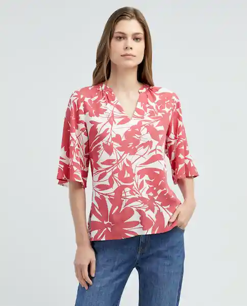 Camisa Manga Corta Estampada Rosa Cerezo Talla M 611E005 Esprit