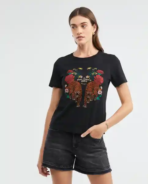 Camiseta Leopard Graphic Negro Sombrío Ultraoscuro Talla M Mujer Chevignon