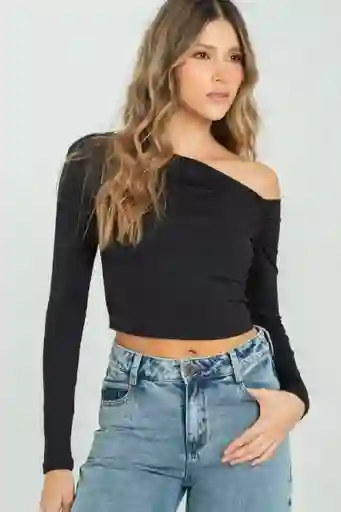 Top Asimétrico Manga Larga Color Negro Talla L Ragged