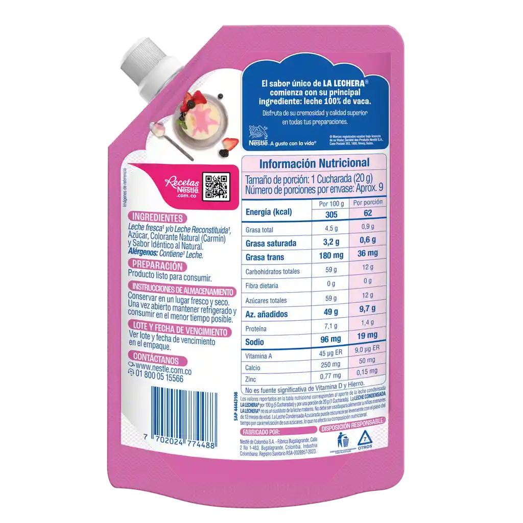 Leche condensada LA LECHERA Frutos Rojos x 190g