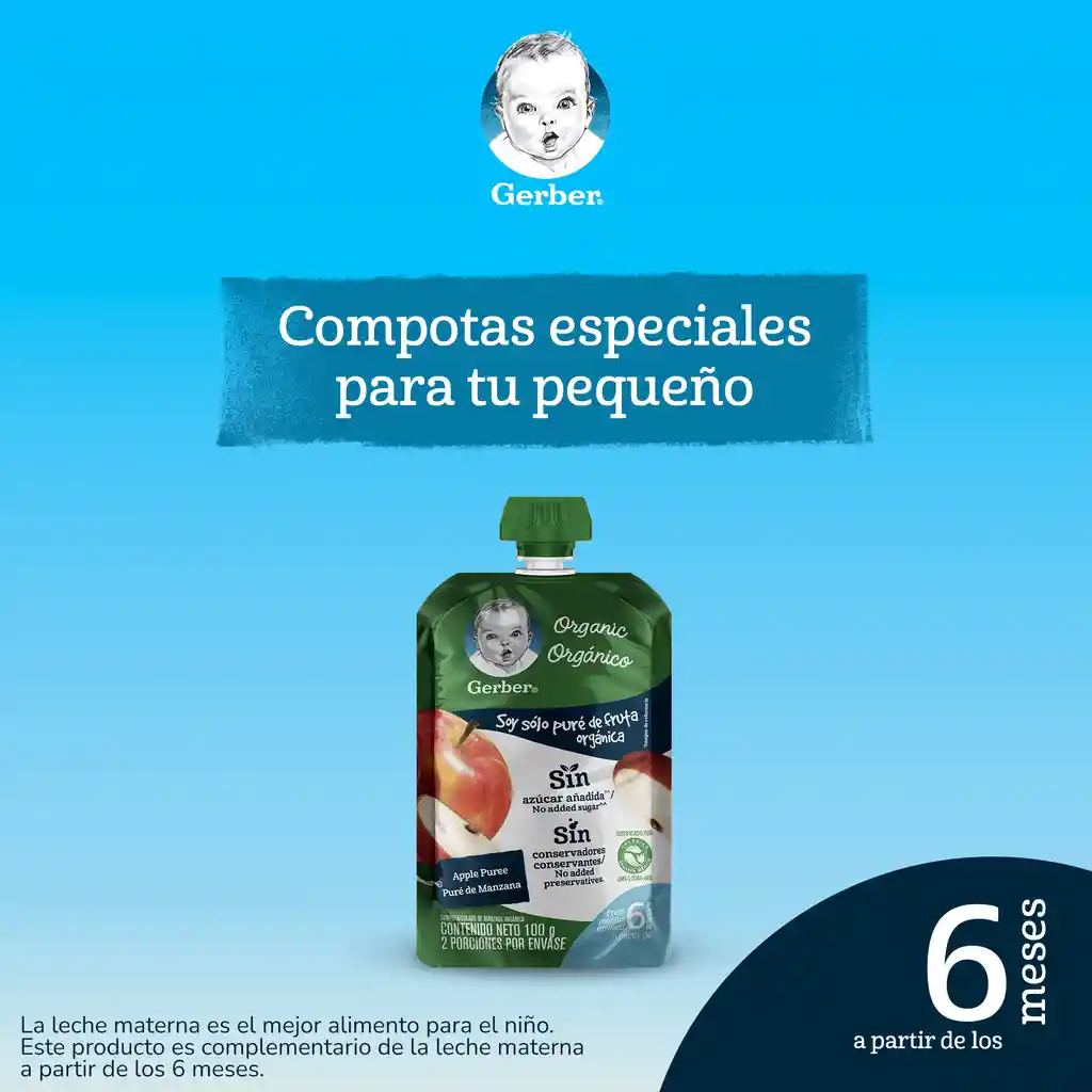 Compota orgánica GERBER manzana x 100g