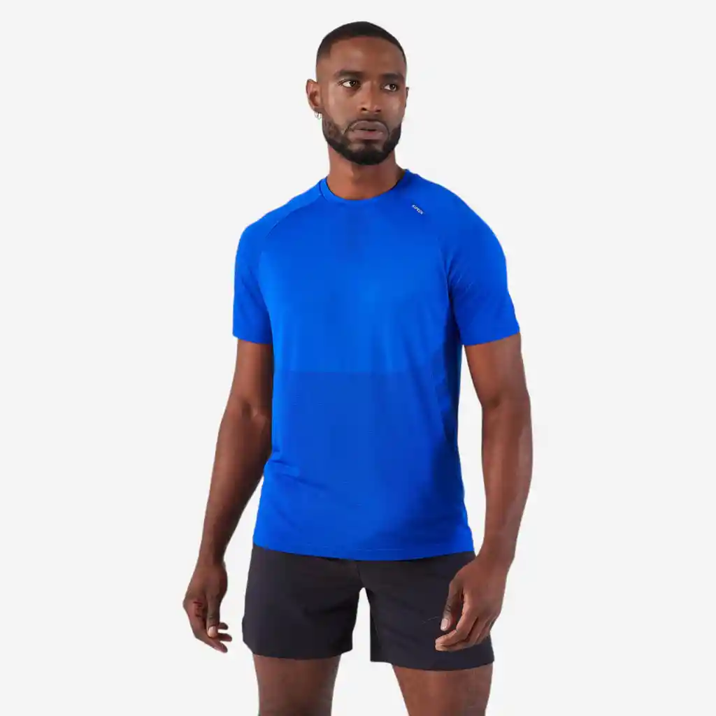 Camiseta de Running Run 500 Confort Sin Costuras Para Hombre Azul Índigo