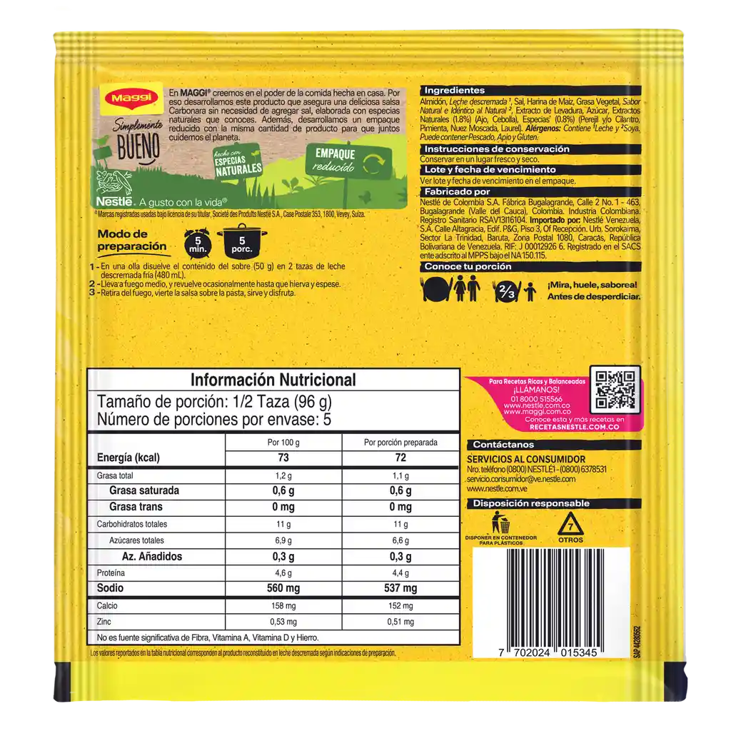 Salsa MAGGI para pasta Carbonara x 50g