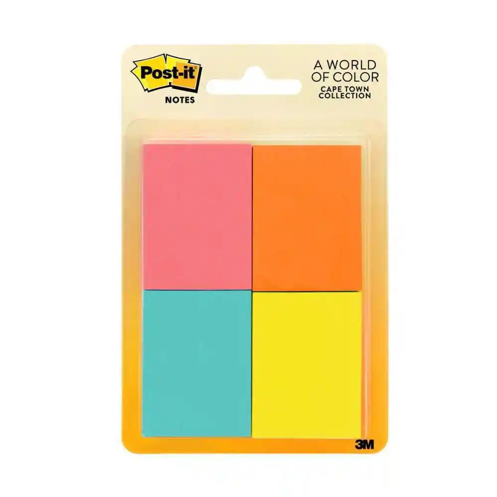 Post It -® Notas Adhesivas 653, Color Neón, 4 Pads De 50 Hojas