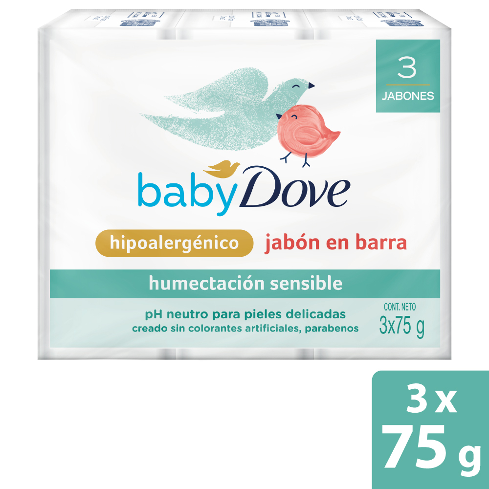 Dove Baby Jabón de Tocador Humectación Sensible 3 x 75 g