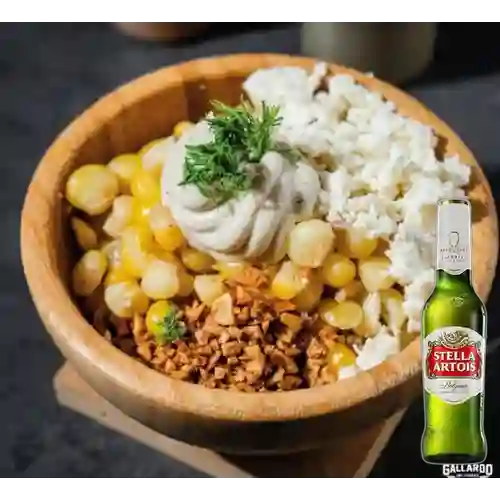 Combo Esquites con Camarón + Stella Artois 335 ml