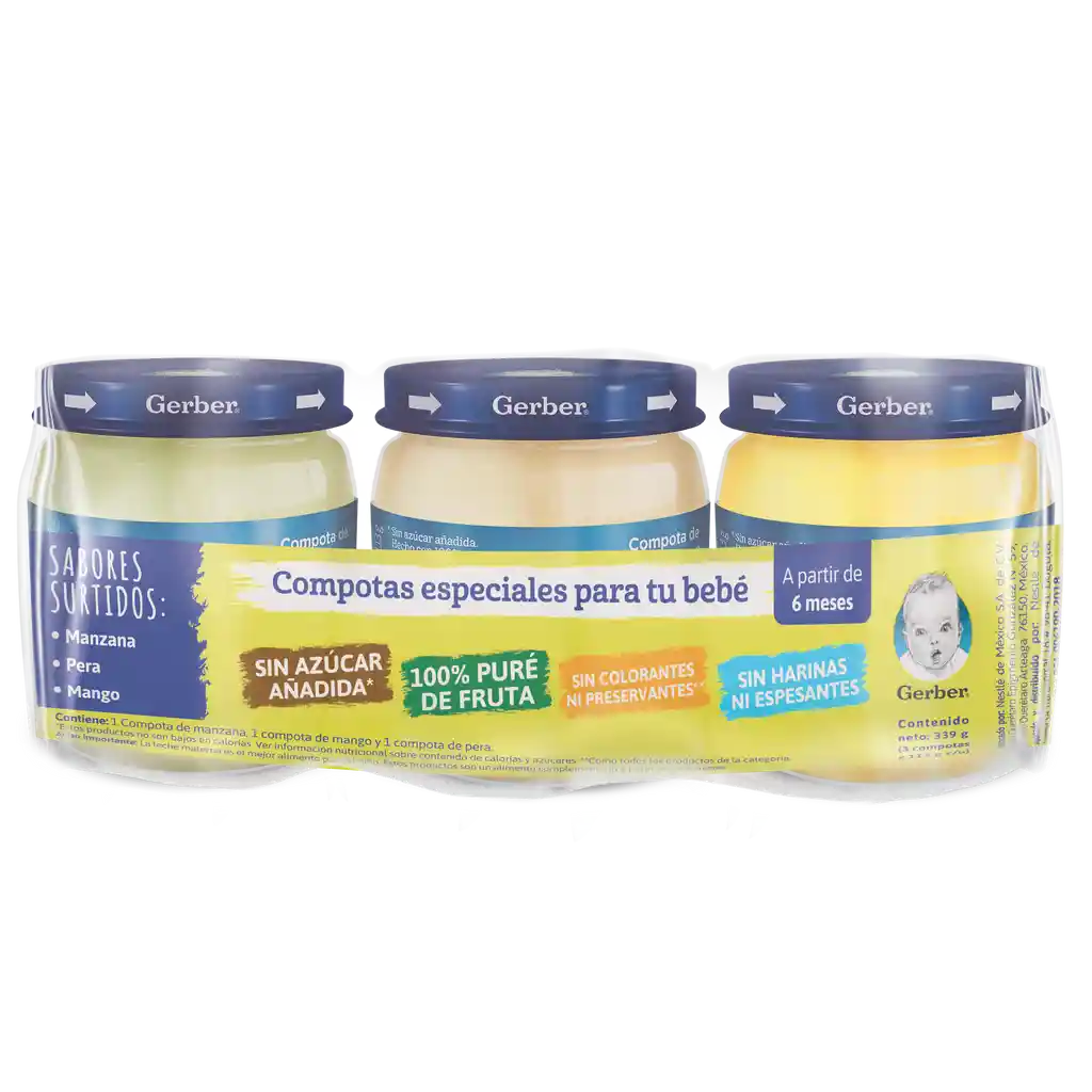 Compotas GERBER frutas 3 Unds x 339g